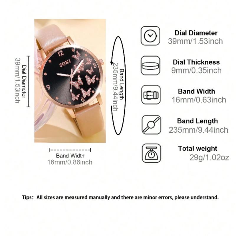 Ladies Watch Butterfly Printed Dial, And 5pcs Set Bracelet Accessory