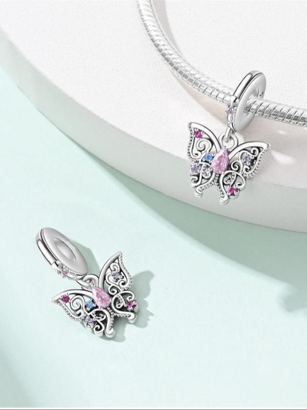 Novelty Rhinestone Decor Butterfly Design Pendant, Cute Stylish Charm for Bracelet & Necklace Making, Fashionable DIY Jewelry Making Supplies for Women & Girls