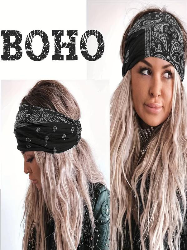 Paisley Print Hair Bands Set, Boho Style Wide Brim Hair Band, Casual Versatile Hair Accessories for Women & Girls