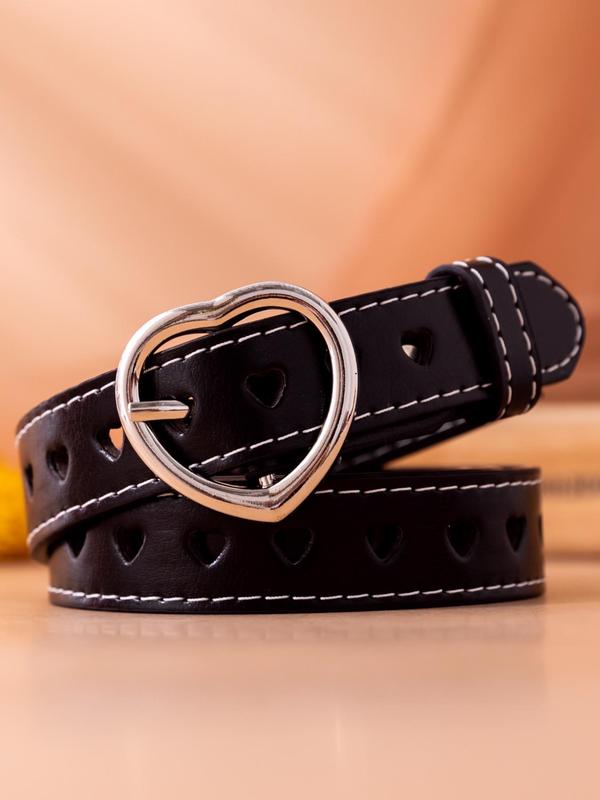 Women's Fashionable Heart Design Pu Buckle Belt,  Vintage Style Hollow out Heart Design Pu Buckle Belt, Fashion All-match Waist Belt for Jeans & Dress Decoration