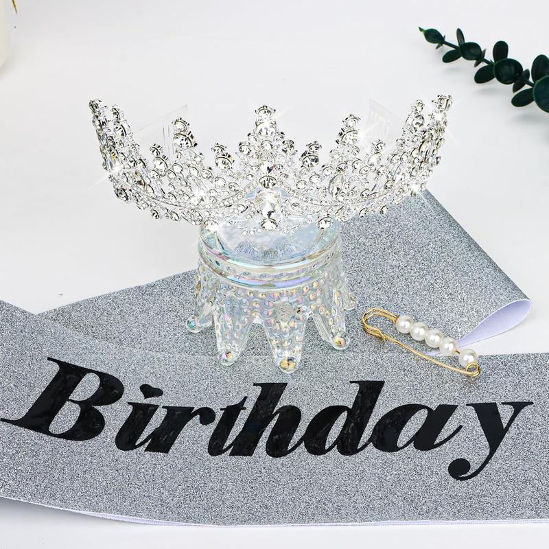 Birthday Sash and Crown Silver Birthday Sash for Women Birthday Crown Adult Women Glitters Its My Birthday Sash Birthday Tiara.