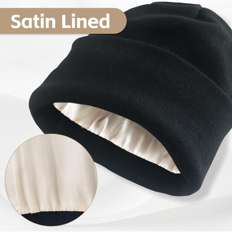 Cozy Satin-Lined Winter Beanie with Silk Lining - Stylish Slouchy Ski Hat for Women and Men - Warm Unisex Cuffed Beanie