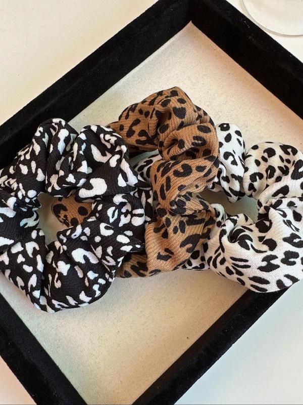 3pcs set Leopard Print Ruched Hair Tie, Trendy Matching Scrunchie, Fashionable Hair Accessories for Women & Girls, Casual Versatile Hair Accessories for Daily Wear