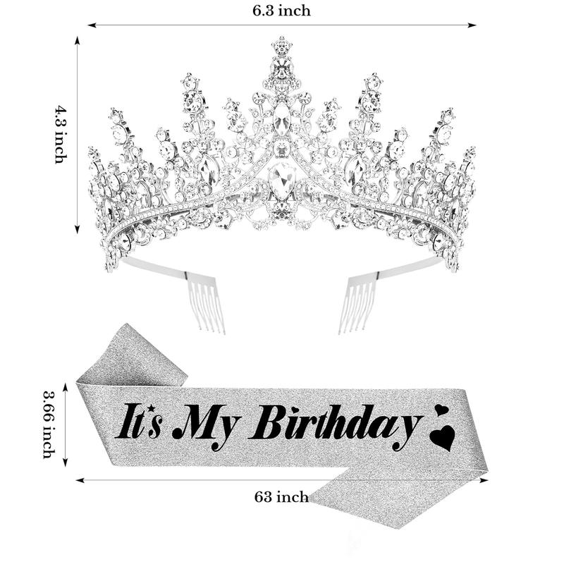 Birthday Sash and Crown Silver Birthday Sash for Women Birthday Crown Adult Women Glitters Its My Birthday Sash Birthday Tiara.