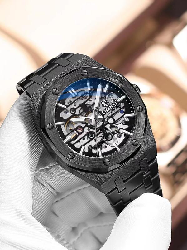 Men's Business Hollow Out Automatic Mechanical Watch, Fashion Watch for Party, Daily Clothing Decor, Trendy All-match & Exquisite Watch for Birthday Gift with Box