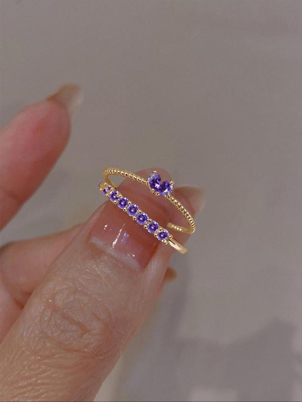 Women's Elegant Rhinestone Decor Heart Cuff Rings, Trendy Promise Rings, Fashion Cute Kawaii Accessories for Party, Daily Clothing Decor for Girl