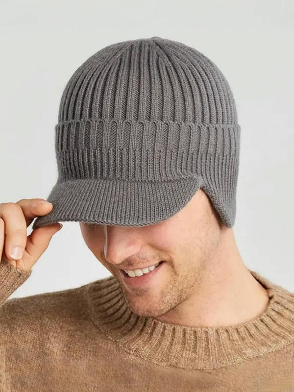 Men's Winter Warm Knitted Hat, Casual Trendy Hat with Ear Muffs, Fashionable Anti-freezing and Windproof Duckbill Hat for Outdoor Cycling, Skiing, Hiking