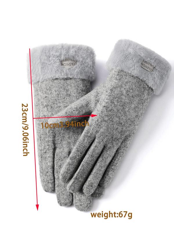 Women's Solid Color Letter Patched Design Gloves, Elegant Fashion Warm Gloves for Fall & Winter, Windproof Gloves for Outdoor Cycling