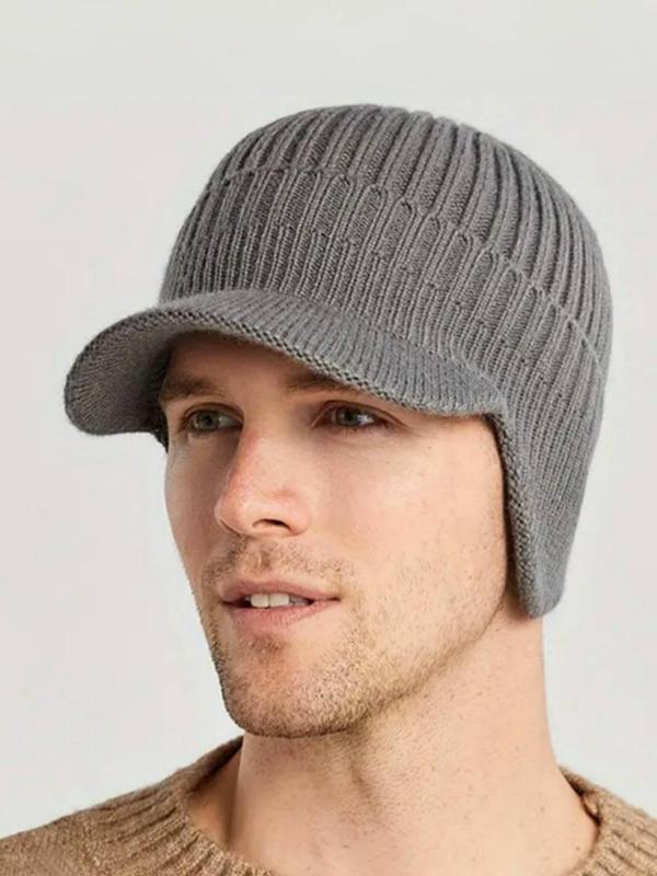 Men's Winter Warm Knitted Hat, Casual Trendy Hat with Ear Muffs, Fashionable Anti-freezing and Windproof Duckbill Hat for Outdoor Cycling, Skiing, Hiking