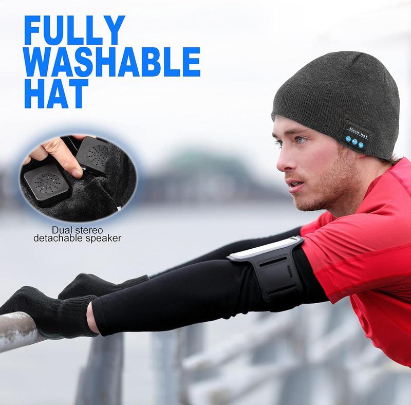 4 count Bluetooth Beanie Hat for Men Winter Wireless Music LED Light Hat with Gloves for Men Women Sports Gifts