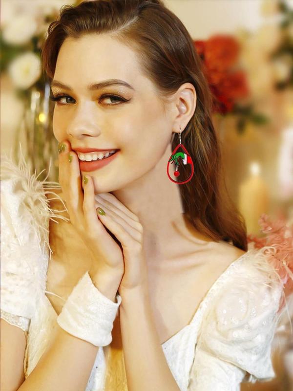 Christmas Cute Cartoon Design Dangle Earrings, Fashionable Water Drop Shaped Earrings for Women, Trendy All-match & Exquisite Jewelry for Birthday Gift