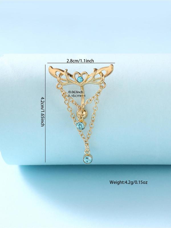 Women's Elegant Rhinestone Decorated Heart & Wing Design Navel Ring, Trendy All-match Navel Ring, Fashionable Body Jewelry For Women & Girls For Party Decoration