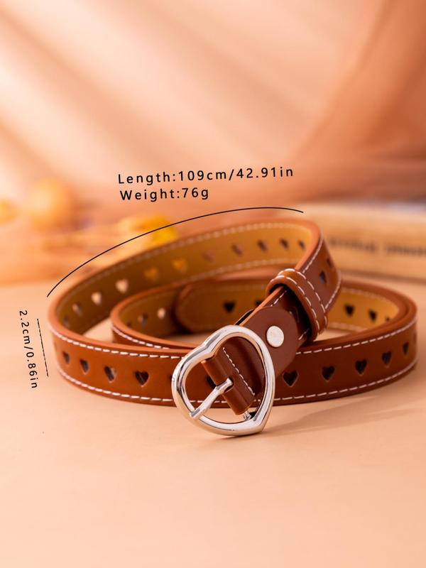 Women's Fashionable Heart Design Pu Buckle Belt,  Vintage Style Hollow out Heart Design Pu Buckle Belt, Fashion All-match Waist Belt for Jeans & Dress Decoration