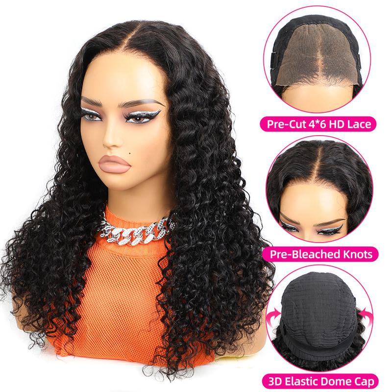 Holiday Haul Deal Water Wave Wear Go Glueless Wig Pre Bleached Knots Pre Cut Lace 4x6 HD Lace Closure Wigs Human Hair Beginner Friendly