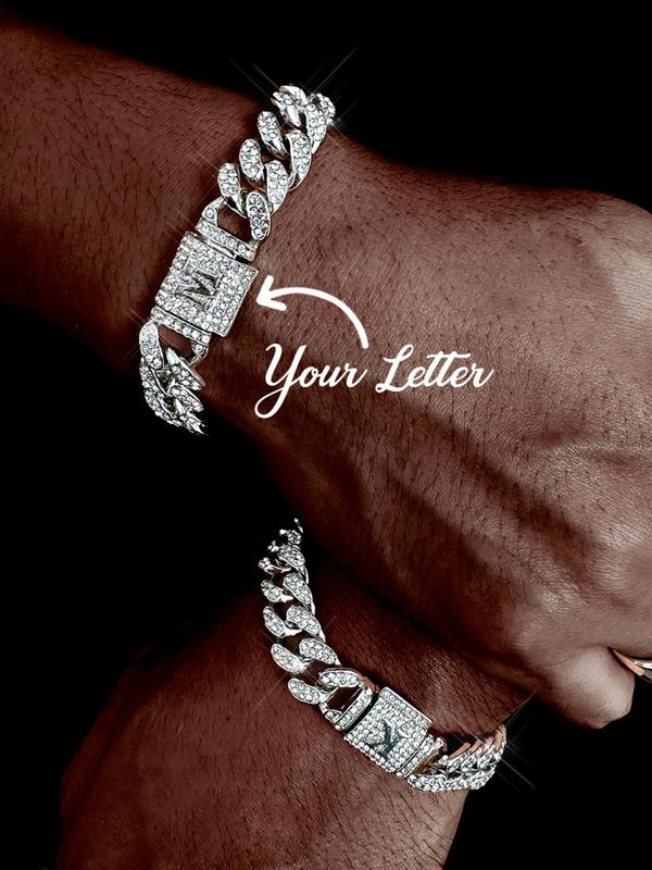 Rhinestone Decorated Cuban Link Necklace & Bracelet (2pcs set), Hip Hop Fashion Jewelry for Party, Daily Clothing Decor for Men & Women, Trendy All-match & Exquisite Jewelry for Birthday Gift