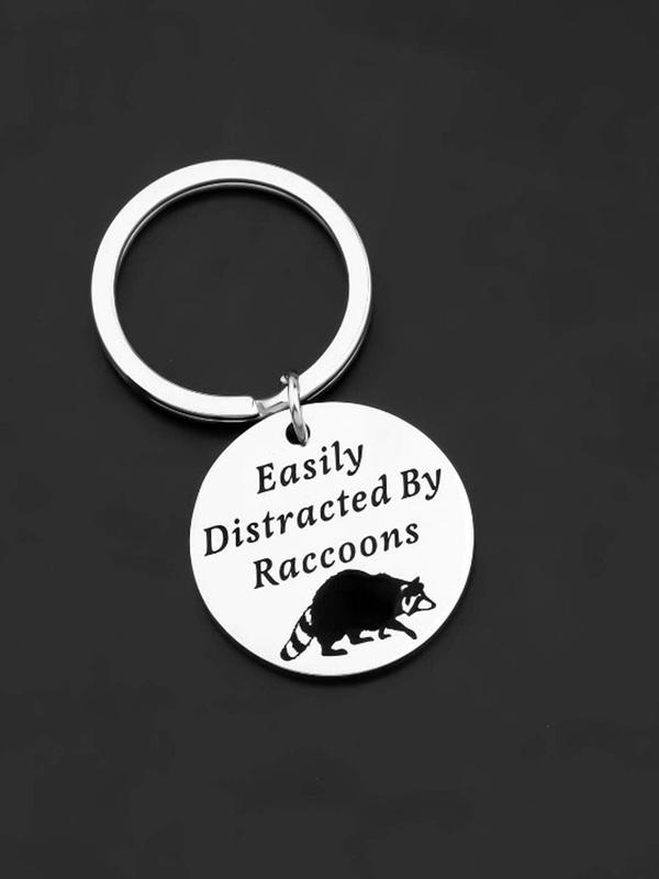 Raccoon & Letters Print Keychain, Cute Animal Design Keychain for Raccoon Lovers, Distraction-proof Gift for Raccoon Owners, Fashion Accessories for Daily Use