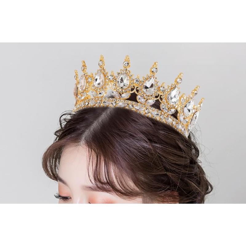 Queen Crown Rhinestone Wedding Crowns and Tiaras for Women Costume Party Hair Accessories Princess Birthday Crown Crystal Bridal Crown (Gold White Crown)