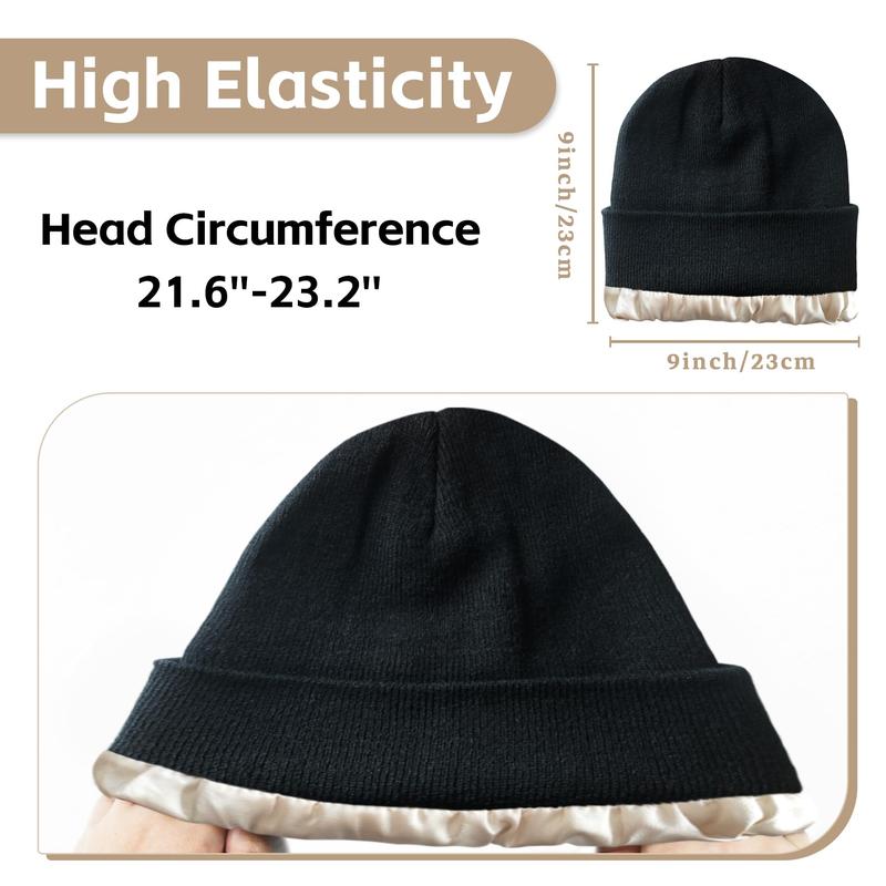 Cozy Satin-Lined Winter Beanie with Silk Lining - Stylish Slouchy Ski Hat for Women and Men - Warm Unisex Cuffed Beanie