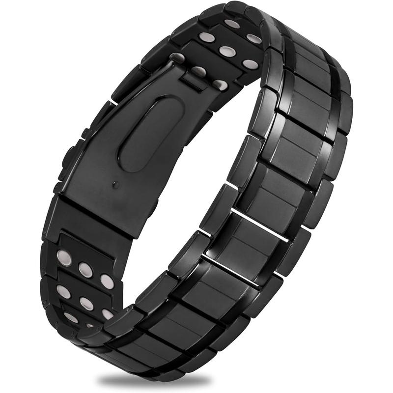 3X Magnetic Bracelets for Men, Mens Bracelet Stainless Steel with Strenth Neodymium Magnets & Sizing Tool(Black)