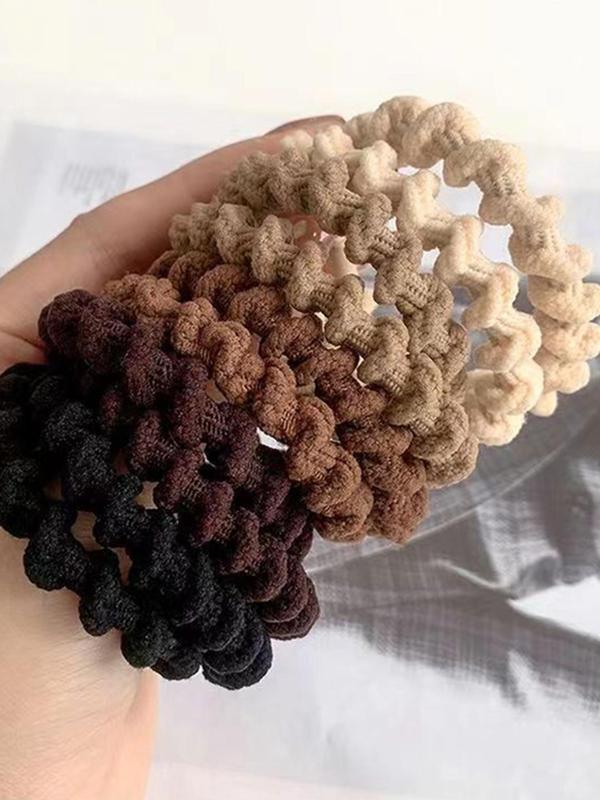 Plain High Stretch Wavy Head Rope Threaded Hair Ties for Party Style, 10pcs High Ponytail Hair Durable Elastic Bands Casual Versatile Hair Accessories