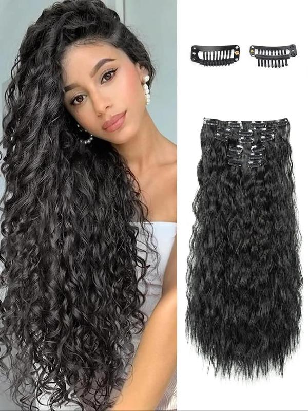 Women's 22inch Long Wavy Clip-in Hair Extensions for Daily & Costume Party, Natural Looking Fluffy Hair Hairpiece Extensions for Daily & Party Photography Decoration,  Hairstyle Ideas