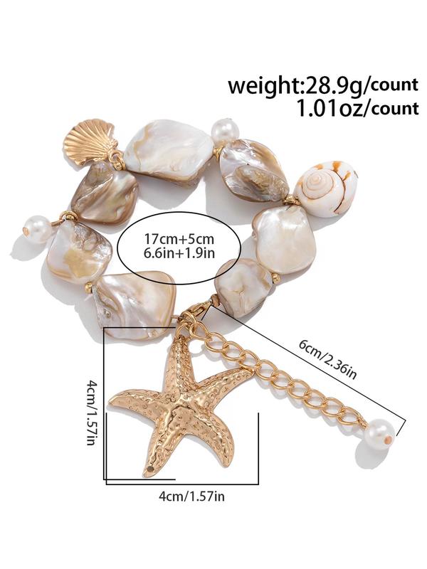 Boho Style Starfish & Shell Decorated Link Bracelet, Fashion Jewelry for Party, Daily Clothing Decor, Trendy All-match & Exquisite Jewelry for Birthday Gift