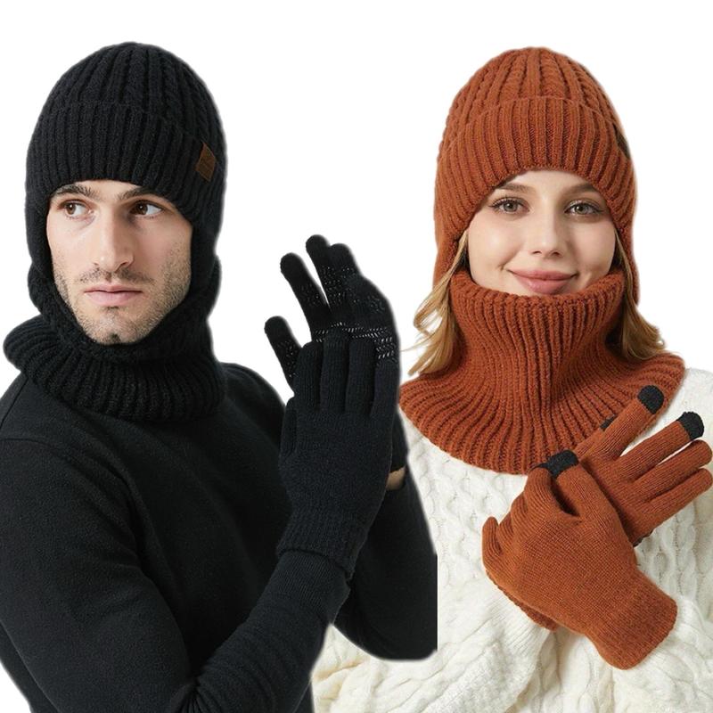 Winter Warm Knit Hat & Touch Screen Gloves Set, 6 Counts set Outdoor Cycling Hat & Gloves Set, Outdoor Sports Accessories for Men & Women