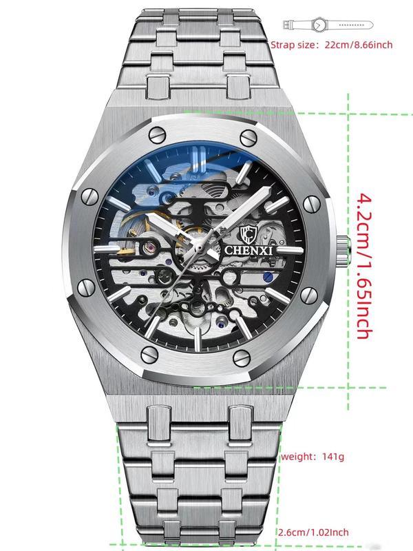 Men's Business Hollow Out Automatic Mechanical Watch, Fashion Watch for Party, Daily Clothing Decor, Trendy All-match & Exquisite Watch for Birthday Gift with Box