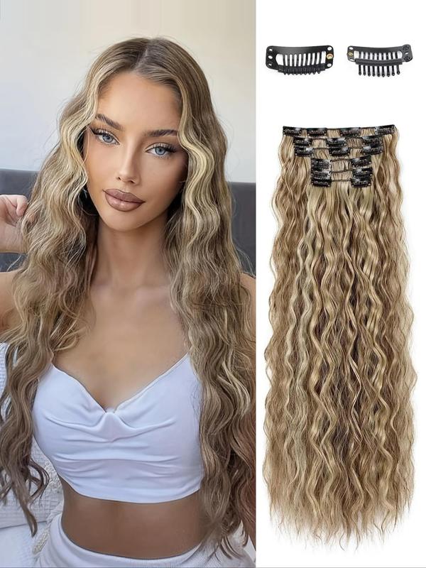 Women's 22inch Long Wavy Clip-in Hair Extensions for Daily & Costume Party, Natural Looking Fluffy Hair Hairpiece Extensions for Daily & Party Photography Decoration,  Hairstyle Ideas