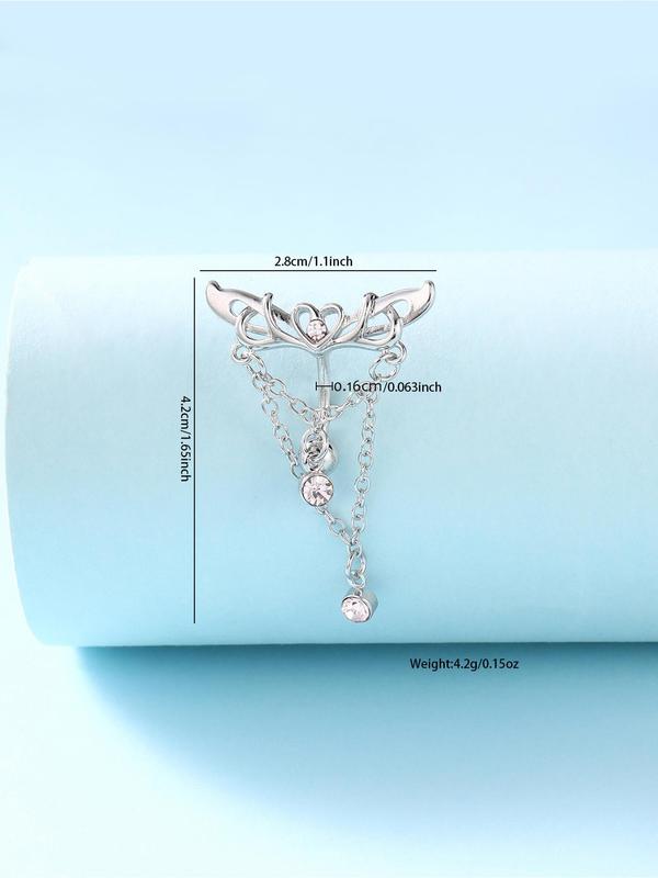 Women's Elegant Rhinestone Decorated Heart & Wing Design Navel Ring, Trendy All-match Navel Ring, Fashionable Body Jewelry For Women & Girls For Party Decoration