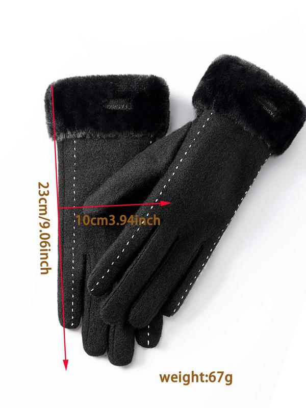 Women's Solid Color Letter Patched Design Gloves, Elegant Fashion Warm Gloves for Fall & Winter, Windproof Gloves for Outdoor Cycling