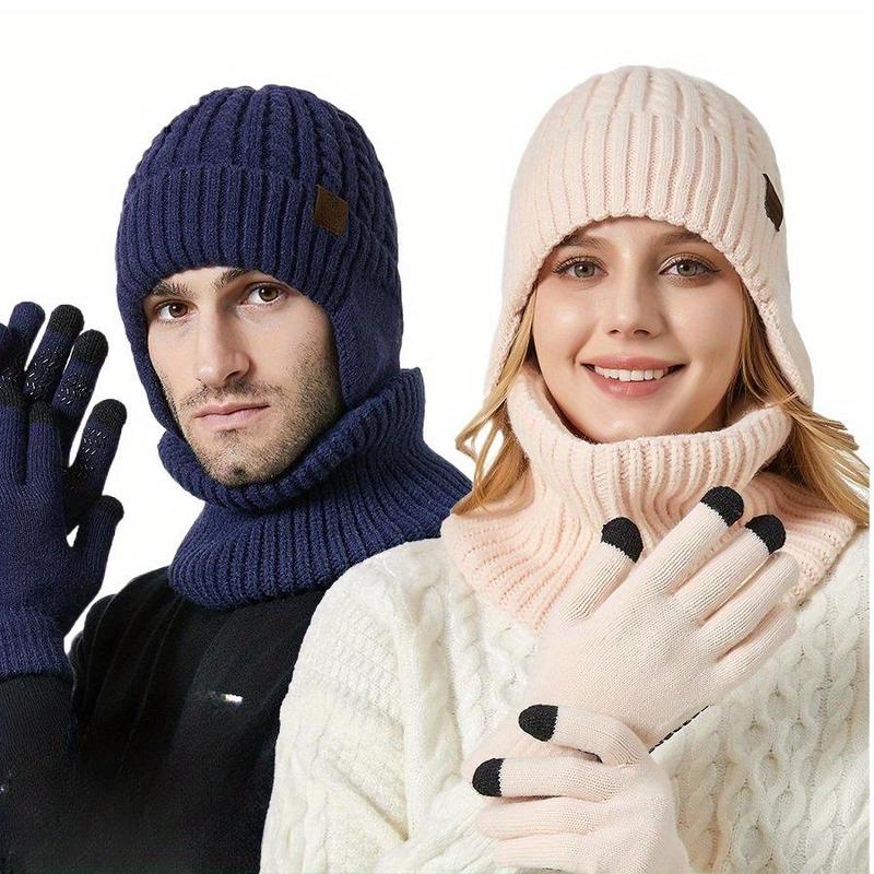 Winter Warm Knit Hat & Touch Screen Gloves Set, 6 Counts set Outdoor Cycling Hat & Gloves Set, Outdoor Sports Accessories for Men & Women