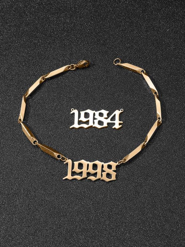 Simple Hip Hop Style Stainless Steel Link Bracelet,  Fashionable Number Bracelet for Birthday, Anniversary, Trendy Accessories for Party and Daily Life