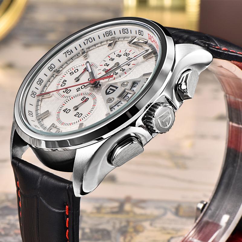 PAGANI DESIGN Mens Chronograph Sport Leather Watches Stainless Steel Luxury Brand Quartz Watch Waterproof relogio masculino