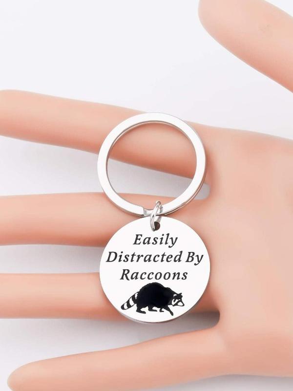 Raccoon & Letters Print Keychain, Cute Animal Design Keychain for Raccoon Lovers, Distraction-proof Gift for Raccoon Owners, Fashion Accessories for Daily Use