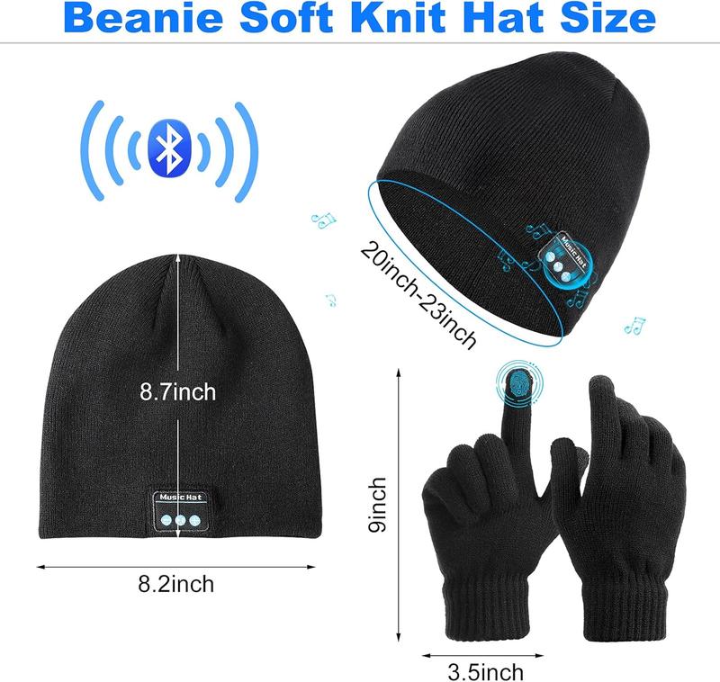 4 count Bluetooth Beanie Hat for Men Winter Wireless Music LED Light Hat with Gloves for Men Women Sports Gifts