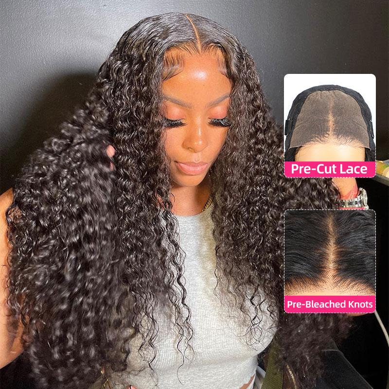 Holiday Haul Deal Water Wave Wear Go Glueless Wig Pre Bleached Knots Pre Cut Lace 4x6 HD Lace Closure Wigs Human Hair Beginner Friendly