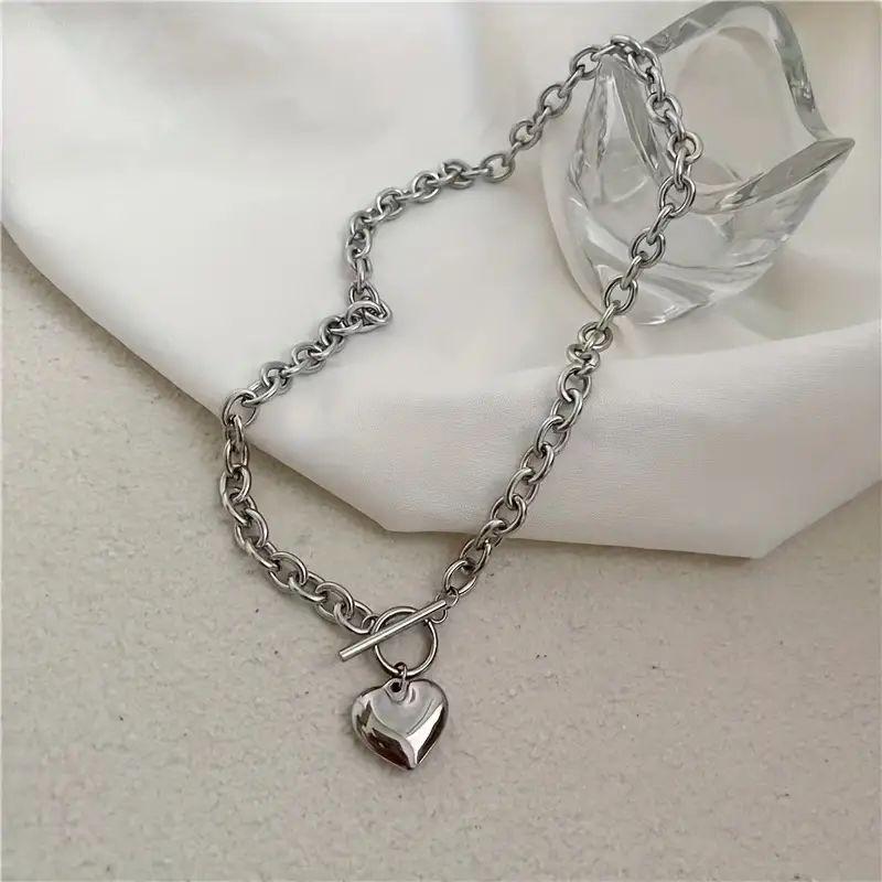 Stunning Heart-Shaped Pendant Stainless Steel Jewelry Set，1pcs 20in & 1 pcs 8in