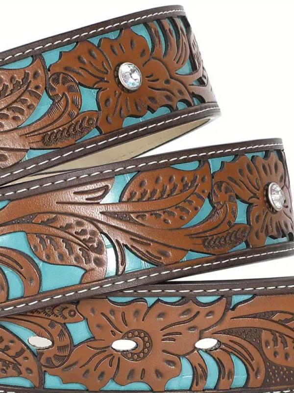 Boho Style Leaf Embossed Western Belt, 2024 New Style Fashionable Adjustable Pu Buckle Belt for Women, Casual Cowgirl Waistband for Jeans Trousers