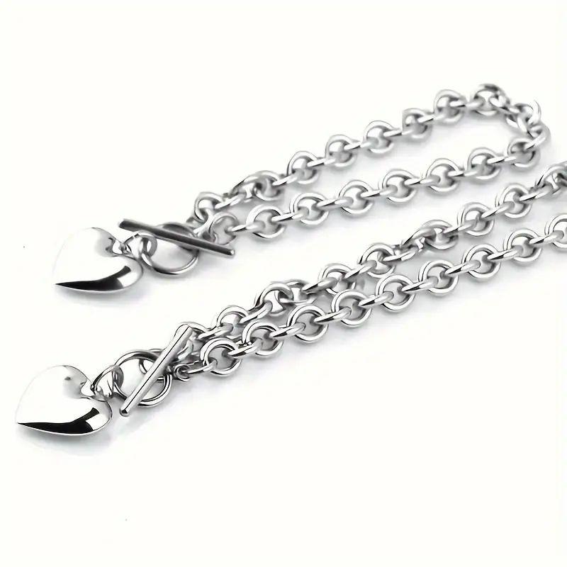 Stunning Heart-Shaped Pendant Stainless Steel Jewelry Set，1pcs 20in & 1 pcs 8in