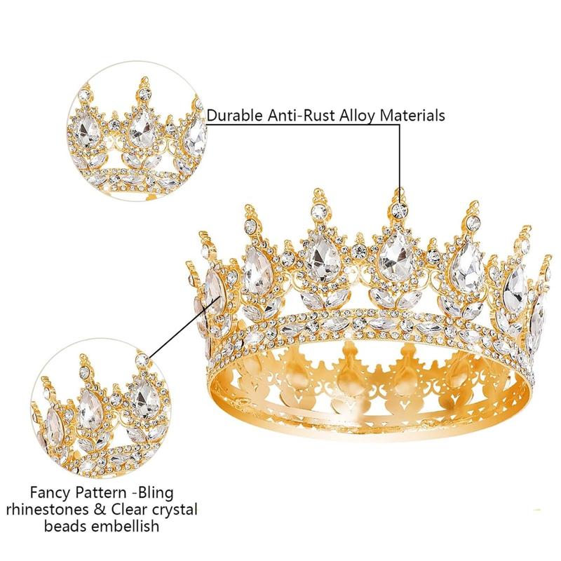 Queen Crown Rhinestone Wedding Crowns and Tiaras for Women Costume Party Hair Accessories Princess Birthday Crown Crystal Bridal Crown (Gold White Crown)