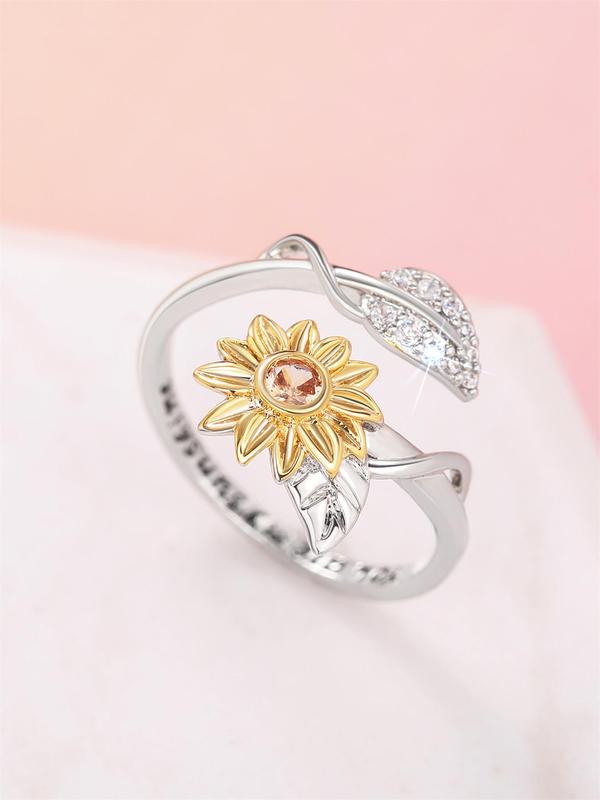 Sunflower Design Rhinestone Decorated Ring, Elegant Flower Design Ring for Women, Fashion Jewelry Accessories for Party, Daily Clothing Decor