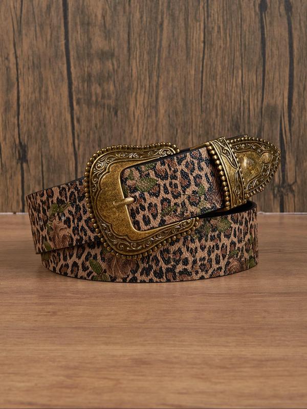 Women's Vintage Leopard Print PU Buckle Belt, 2024 New Style Fashionable Western Belt for Daily Clothing Decor, Trendy All-match & Exquisite Belt for Birthday Gift