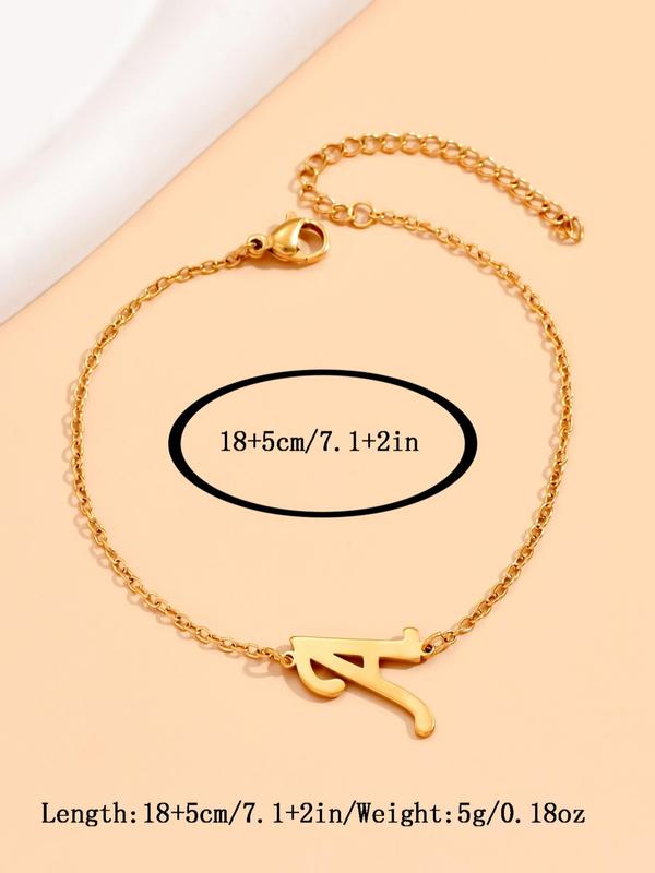 Women's Elegant 26 Letter Charm Anklet, Minimalist Trendy Anklet for Women & Girls, Fashionable Stainless Steel Jewelry for Summer Beach Outfits Decoration