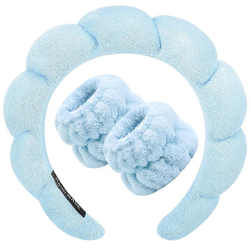 Spa Headband for Washing Face Wristband Sponge Makeup Skincare Headband Terry Cloth Bubble Soft Get Ready Hairband for Women Girl Puffy Padded Headwear Non Slip Thick Hair Accessory