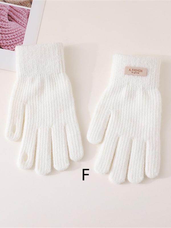 Women's Solid Color Label Patched Design Full Finger Gloves, Casual Soft Comfortable Warm Gloves for Fall & Winter, Fashion Accessories for Women & Girls