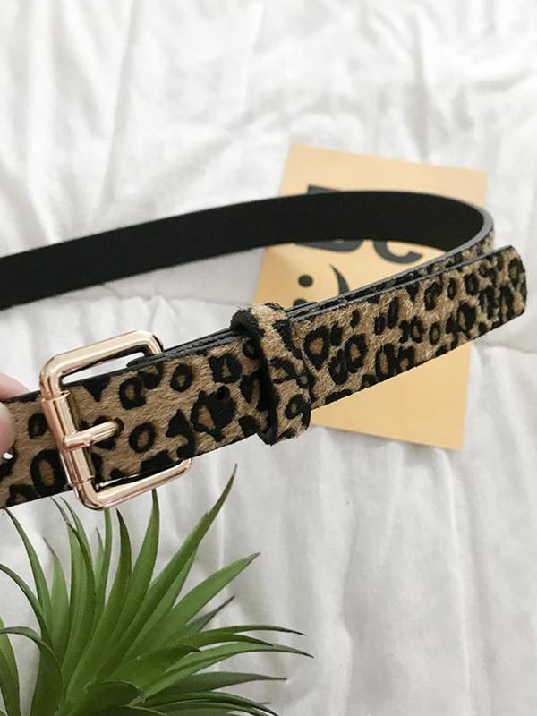 Women's Leopard Pattern Pu Buckle Belt, Vintage Trendy Matching Classic Belt, Fashionable Waistband for Jeans