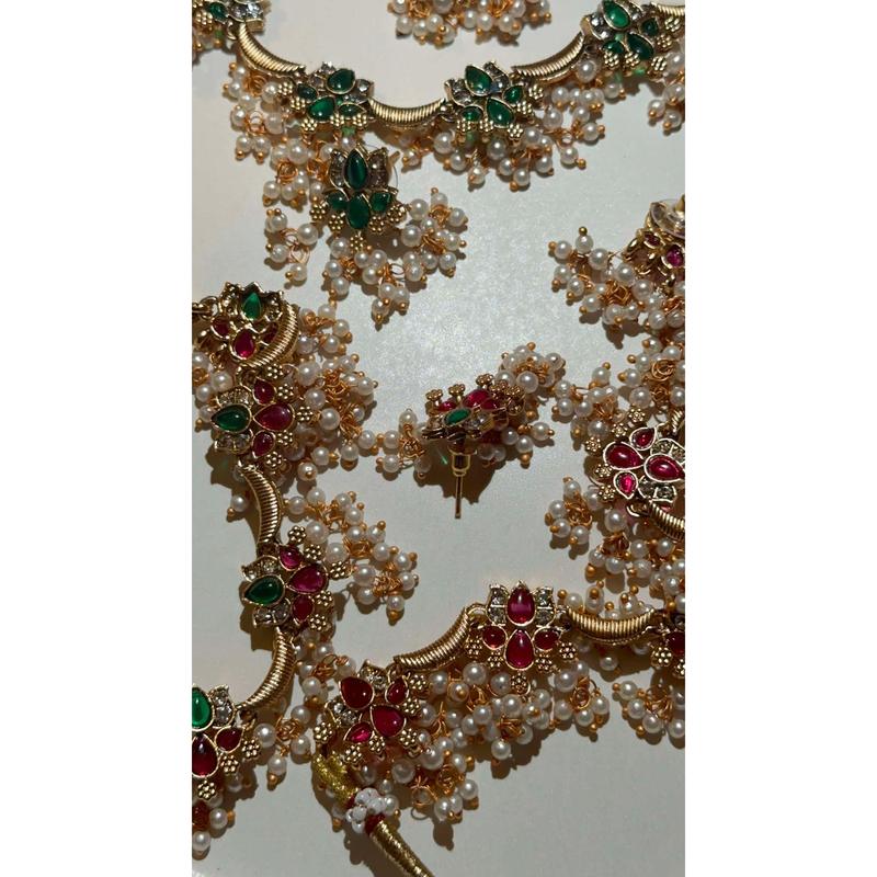 Gold Plated Kundan Stone And Pearls Choker Necklace Set