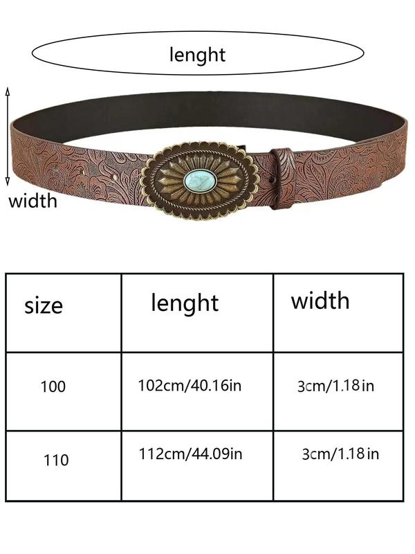 Floral Pattern PU Leather Belt, Fashion Solid Color Buckle Decorative Belt for Women, Floral Design Jeans Skirts Decoration Belt