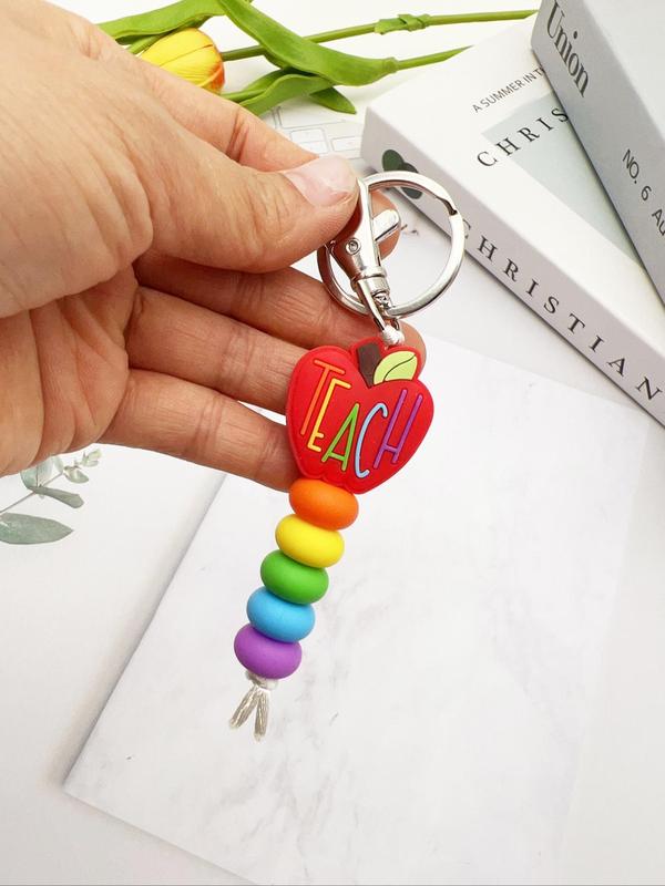 Cute Apple & Heart Decor Beaded Keychain, 2024 New Style Colorful Beaded Keychain for Women & Men, Fashion Accessories for Daily Use, Keychain for Car Keys